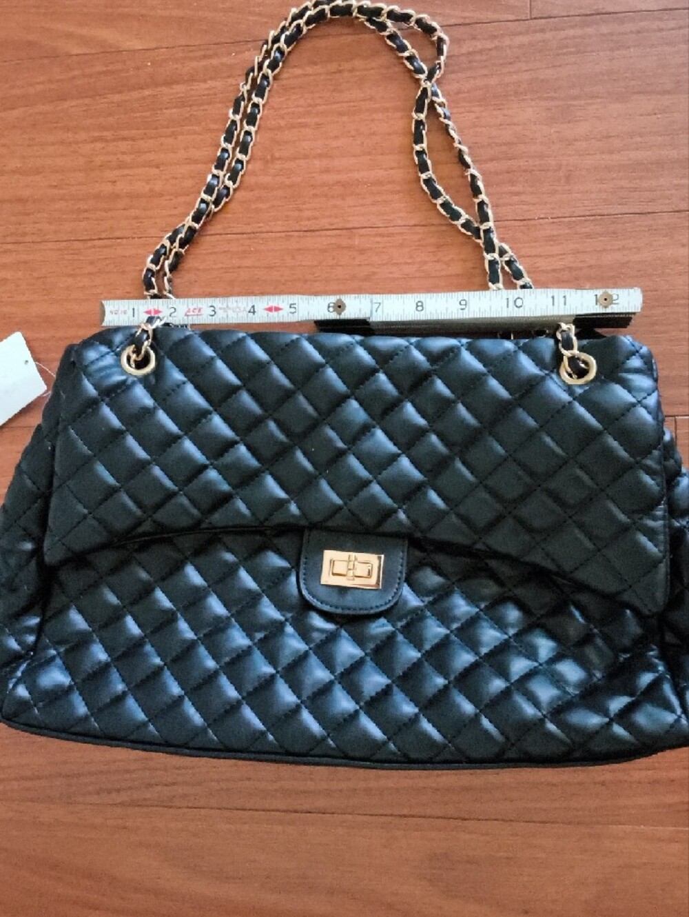 Classic Quilted Black Shoulder Bag with Chain Strap Nwt New Large - Picture 5 of 13